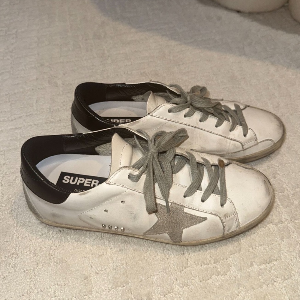 Golden Goose White and Black Superstar Sneakers